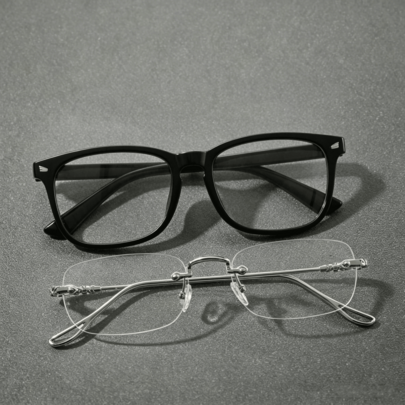 2 Pairs Metal PC Rimless Rectangular Small Frame Glasses, Suitable For Daily Commute, Exuding Elegant Temperament. Universal Style, Suitable For Casual And Formal Occasions. Minimalist Classic Frame Design