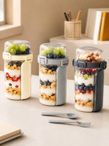 Leak-Proof Double-Layer Salad Box With Fork And Spoon, Detachable Portable Food Cup, Suitable For School, Lunch, Yogurt, Travel, Camping Tent Accessories, Travel Essentials, Holidays - Multicolor - View 10