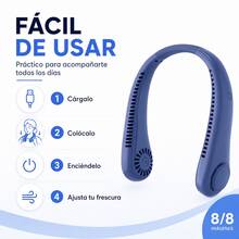 Ventilador manos libres colgante para el cuello, batería de larga duración recargable por USB, diseño compacto portátil disponible en azul, blanco y rosa, accesorio indispensable en verano para gym, hogar, escuela y salidas al exterior - Azul - Ver 10