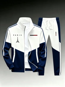 Men's And Women's Paris-Style Sportswear Sets - Loose And Casual Sports Jackets And Jogging Pants, Fitness And Casual Wear, Zipper Jackets, Gifts - 海軍藍 - 查看 2