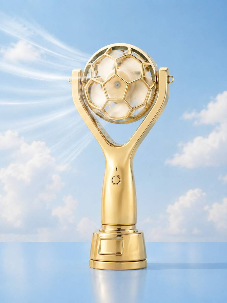 مروحة كهربائية صغيرة محمولة باليد على شكل كأس كرة القدم، مناسبة لمشاهدة مباريات كرة القدم، قابلة للشحن عبر USB، محمولة للاستخدام في الصيف والرياضات الخارجية والسفر والحفلات، هدية، ذهبي/فضي/ذهبي وردي