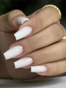 24pcs Long Coffin Shaped Solid Color Nail Stickers, White Main Color, Minimalist Campus Style, Suitable For Women And Girls. Nail Stickers, Nail Supplies, Nail Products. Nails - Multicolor - View 5