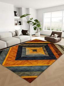 1pc Vintage European Style Rhombus Pattern Rug, Modern Geometric Rectangle Soft Area Carpet, Suitable For Outdoor, Entryway, Living Room, Bedroom, Laundry Room, Bathroom, Game Room, Machine Washable All Season Decorative Mat, Christmas Home Decor - Multicolor - View 2