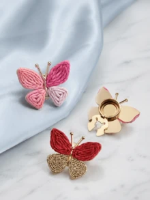 2/1pc Cute Woven Butterfly Button Covers - Sweet Colorful Fabric Cufflinks, Vintage Shirt Collar Clips & Brooch Jewelry Accessories For Women - Multicolor - View 4