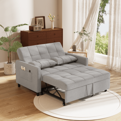 Asofer Sofá cama, respaldo ajustable en 5 posiciones, sofá cama doble extensible, sofá multifuncional de tela para apartamentos pequeños, sofá doble plegable para sala de estar y habitación de invitados.