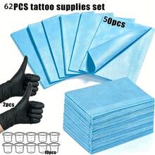 32/62/137pcs Tattoo Supplies Set, Disposable Tattoo Table Mats (Black/Pink/Blue), Ink Color Cups, Tattoo Gloves, 3-Layer Waterproof Art Table Mats, Multiple Specifications Combination, Suitable For Nail Art, Tattooing, Tattoo Machine Accessories - Multicolor - View 20
