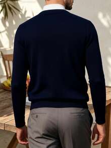 ALTZTAR Men's Solid Color V-Neck Long Sleeve Sweater, Casual Comfortable Base Layer Top For Spring & Autumn - Royal Blue - View 2