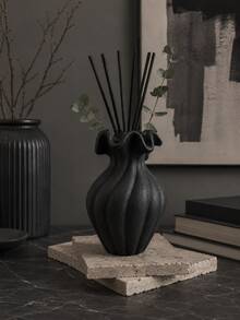 1pc Wabi Sabi Matte Black Ribbed Reed Diffuser Bottle, Ruffled Wave Rim Design, Minimalist Dried Flower Aroma Vessel, Living Room Table Neutral Home Decor Gift - Wabi-sabi Spiral Vase - View 2