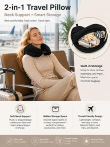 Unfilled Soft Plush Travel Pillow, Can Be Used As Storage Travel Pillow, Suitable For Travel, Travel Essentials, Vacation Accessories, Portable - Multicolor - View 2