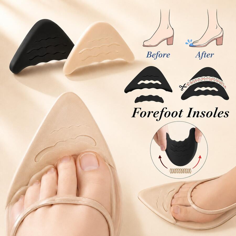 QKC 1 Pair Soft Toe Filler Pads, Trimmable Front Inserts, Suitable For Pointed Toe High Heels And Loafers