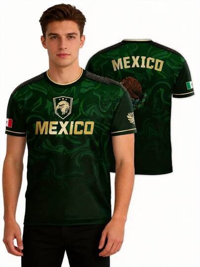 Men's Breathable Summer Soccer Jersey T-Shirt: Lightweight Mexico Team Design, Vibrant Print, Suitable For Fans And Daily Wear