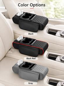 Car Armrest Cushion With Cup Holder Tissue Box & Side Storage Pocket, 4 In 1 Center Console Cover Organizer, Memory Foam PU Leather Quilted Armrest Box Pad, Heightening Arm Rest Pillow, Universal Fit Car Interior Accessories For SUV Truck Sedan - A - View 6