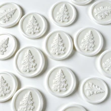 20入/包 3D松樹圖案蠟封貼紙 自黏式蠟封貼，適用於禮物、婚禮邀請函信封封口－珍珠白 - 3D 松樹-珠光白 - 查看 2