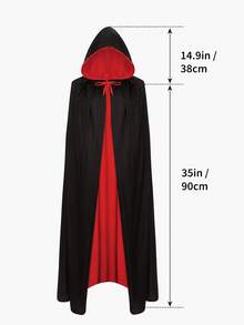 1pc Red & Black Vampire Cloak, Gothic Halloween Style Polyester High Collar Lace-Up Long Cape, Halloween Party, Costume Party, Cosplay, Theme Party Prop Outfit - Halloween - View 2