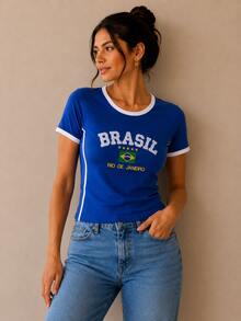 Women's Brazil Y2K Shirt – Long Baby Look - 寶藍色 - 查看 5
