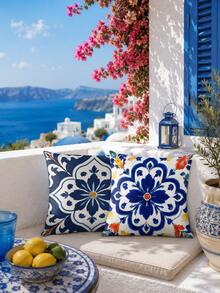 2pcs/Set Mandala Pattern Pillow Covers, Mediterranean Style, Single-Sided Print, Home Decor Throw Pillows, Soft Comfortable Minimalist Elegant, Suitable For Daily Home Decoration (Pillow Inserts Not Included) - Multicolor - View 1