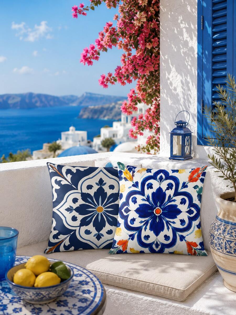 2pcs/Set Mandala Pattern Pillow Covers, Mediterranean Style, Single-Sided Print, Home Decor Throw Pillows, Soft Comfortable Minimalist Elegant, Suitable For Daily Home Decoration (Pillow Inserts Not Included) - Multicolor - View 1