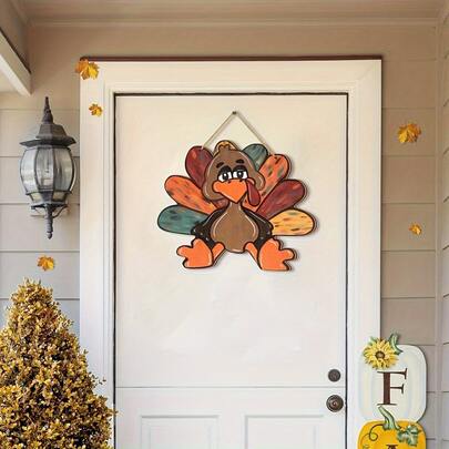 2D Flat, 1 Set Autumn Thanksgiving Harvest Turkey Vintage Wooden Welcome Sign, Suitable For Autumn Farmhouse, Home Wall Hanging Decor