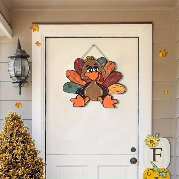 2D Flat, 1 Set Autumn Thanksgiving Harvest Turkey Vintage Wooden Welcome Sign, Suitable For Autumn Farmhouse, Home Wall Hanging Decor