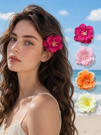 10/20pcs Women's Multi-Color Floral Hair Clips, Bohemian Style, Women's Hair Accessories, Summer Vacation Accessories, Hair Clips, Women's Hair Clips. Suitable For Daily Casual, Travel, Beach Vacation Wear. Summer Accessories, Hawaii, Beach Essentials, Girlfriend Gift, Summer Vacation Accessories.