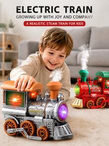 Juguete educativo de motor de tren estilo vintage con luz, música, humo y rociador omnidireccional eléctrico, adecuado para niños - Multicolor - Ver 2