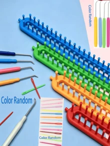 EDCUEBE7 1set Rectangular Knitting Loom With 1pc Crochet Hook And Plastic Needle, Knitting Tools Kit Suitable For Scarf, Hat, Shawl Making Hobbists (All Product Colors, Accessory Quantities, And Whether Teeth Are Installed Are Random) - Multicolor - View 11