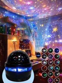 New Design Star & Moon USB Light | Colorful Starry Sky Ceiling Projection Lamp | Cute Shaped Projector | Atmosphere Decor Light | Party Light | Disco Dance Hall Light | LED Desk Lamp | Night Light | Table Lamp | USB Powered (No Remote Control) | Suitable For Dance Hall, Bedroom, Office, Living Room, Game Room, Party, Gathering, Restaurant, Cinema | Perfect Gift For Valentine's Day | Nursery Decor - Colored Light - View 3