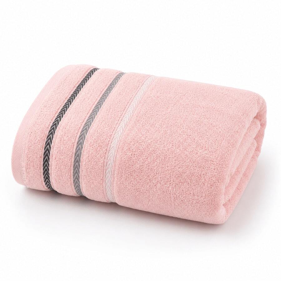 Luxury Cotton Towel And Bath Towel Set - Soft, Absorbent, Multi-Color Striped Collection For Bathroom Essentials - Pink - View 1