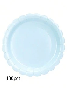 10/20/50入淺藍色盤子，9英吋一次性扇形藍色盤子，7英吋嬰兒藍甜點盤，可愛派對蛋糕盤，適用於嬰兒洗禮、性別揭曉派對、婚禮、生日派對裝飾 - 藍色 - 查看 13