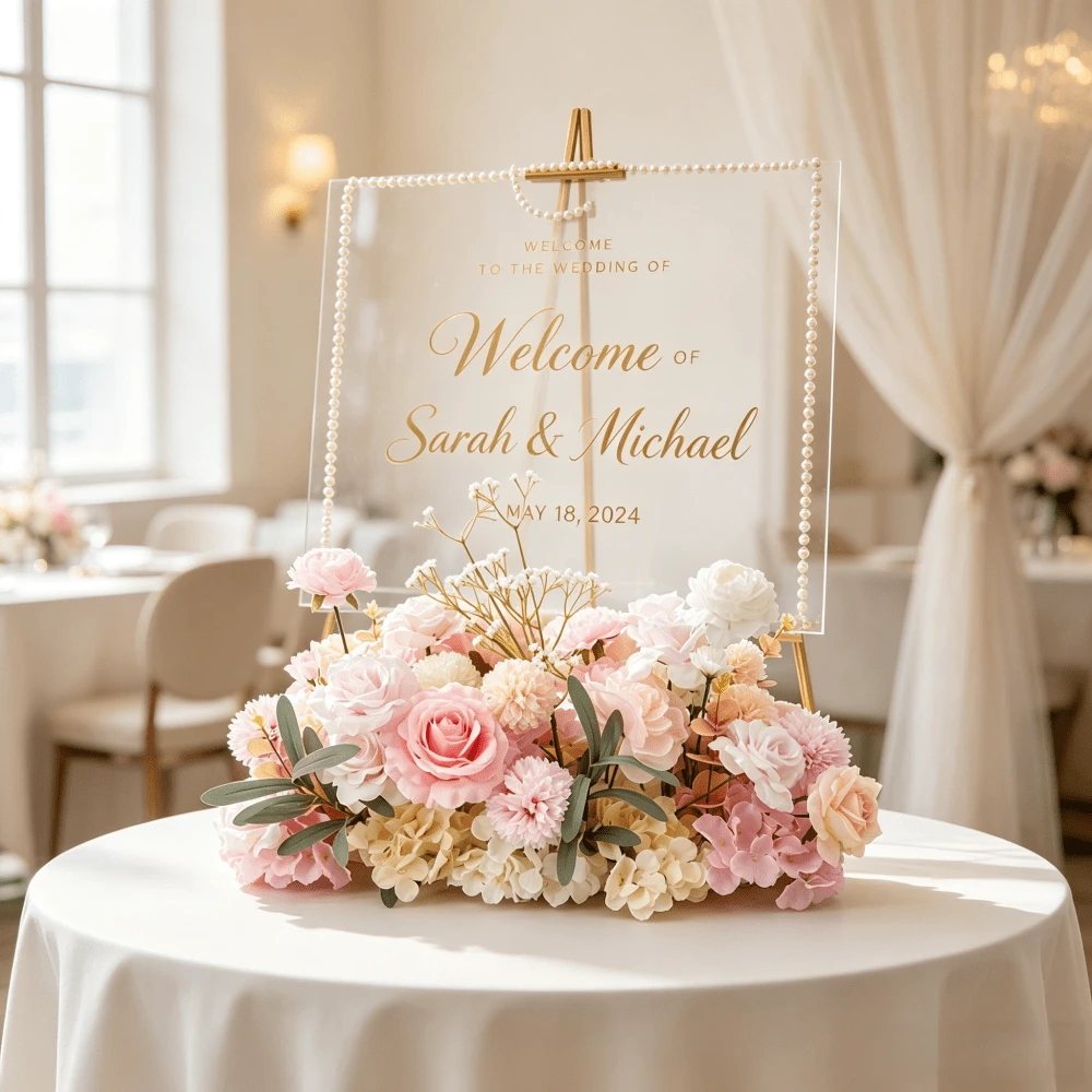 23.6 Inch Aisle Flower Row Wedding Arch Floral Runner, Backdrop, Reception Table Decoration, Centerpiece, Pale Pink And Roses With Sakura Artificial Flowers, Ceremony Aisle - Multicolor - View 1