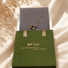 1PC Romantic Rose Gold LOVE Letter Necklace With Black Enamel & Heart, Korean Ins Style Jewelry Gift For Women Valentine's Day - Gold - View 6