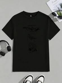 Fliegender Engel greift nach Licht w?hrend zwei H?nde die Verg?nglichkeit des Lebens symbolisieren Herren TShirt Casual Rundhals Baumwolle - Schwarz - Übersicht 3