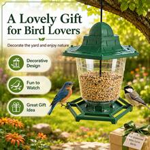 1pc Large Capacity Outdoor Hanging Bird Feeder, Weather-Resistant Green Plastic Bird Food Feeder With Transparent Storage Bin And Sturdy Perch Tray, Suitable For Backyard Garden Yard Bird Watching - A - View 2