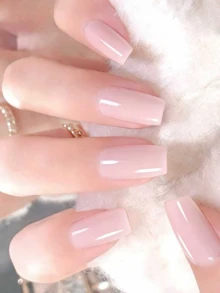Coral Pink No-Bake Gel Nail Sticker Nail Oil Film Waterproof Nail Sticker Sticker Solid Color Green Onion Powder Jump Color Gradient Full Sticker - 杏色 - 查看 5