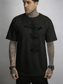 Fliegender Engel greift nach Licht w?hrend zwei H?nde die Verg?nglichkeit des Lebens symbolisieren Herren TShirt Casual Rundhals Baumwolle - Schwarz - Übersicht 2
