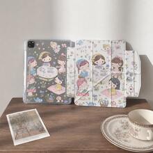 卡通可愛動漫女孩 3+Y 折疊壓克力保護殼，適用於 iPad 11代、Pro 2025 新機、10代、Air 7/6，附筆槽，防彎曲，11吋女孩平板保護套 - 白色 - 查看 7