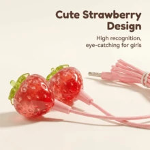 1 Brand New Pink Wired Headset, Available In 2 Colors, Fully Compatible With 3.5MM Full In-Ear DIY Cute Jewelry Crystal Strawberry Wired Headset, With Microphone, High-Definition Call Mobile Phone Headset, Student Headset, Gift - View 5
