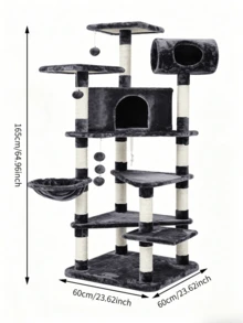 Árbol para gatos grande de 65 pulgadas, - Postes de arañeo de sisal natural, casa para mascotas, adecuado para gatos de interior, 2 cuevas para gatos, 5 perchas de felpa, postes de arañeo y juguete para gatos - Multicolor - Ver 12