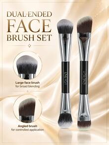 ENERGY 2Pcs Dual Ended Makeup Brush Set, Face & Detail Brushes For Foundation, Concealer, Contour, Eyeshadow Blending, Powder Cream Liquid Application, Soft Synthetic Bristles Beauty Brush Duo - Black - View 3