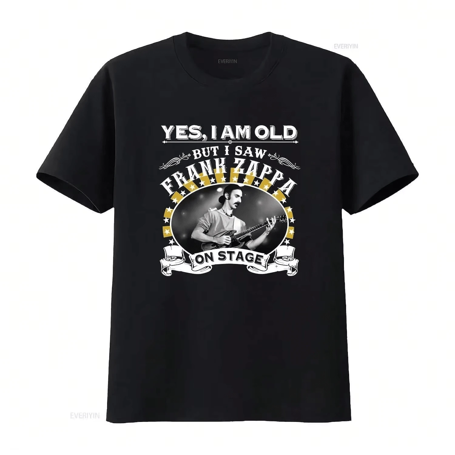 Vintage Stil JA ICH BIN ALT ABER HAB FRANK ZAPPA AUF DER BÜHNE GESEHEN T-Shirt Vintage Gewaschen Bequeme Designer Kleidung Herren Leicht - Schwarz - Übersicht 1