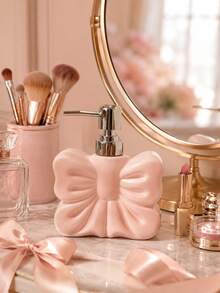 Elegant Bow Soap Pump Bottle, Refillable Liquid Soap Dispenser With Metal Pump, Cream Style Bathroom Decor For Vanity Countertop, Dressing Table, Powder Room, Kitchen Sink & Hotel Style Decor - New - View 11