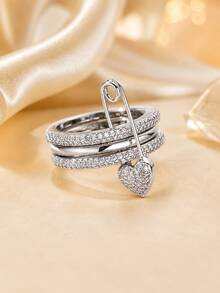 Anillo de moda, diseño multicapa, incrustado con circonita cúbica brillante, disponible en varios colores, adecuado para uso diario y un accesorio de fiesta ideal - plata - View 10