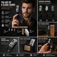 Men's Professional Straight Razor, Barber's Standard Straight Blade Razor Set, Close Shaving - Beard Trimmer, Finger Razor, Includes 10 Razor Blades - Safety Tazor + Blade - View 3