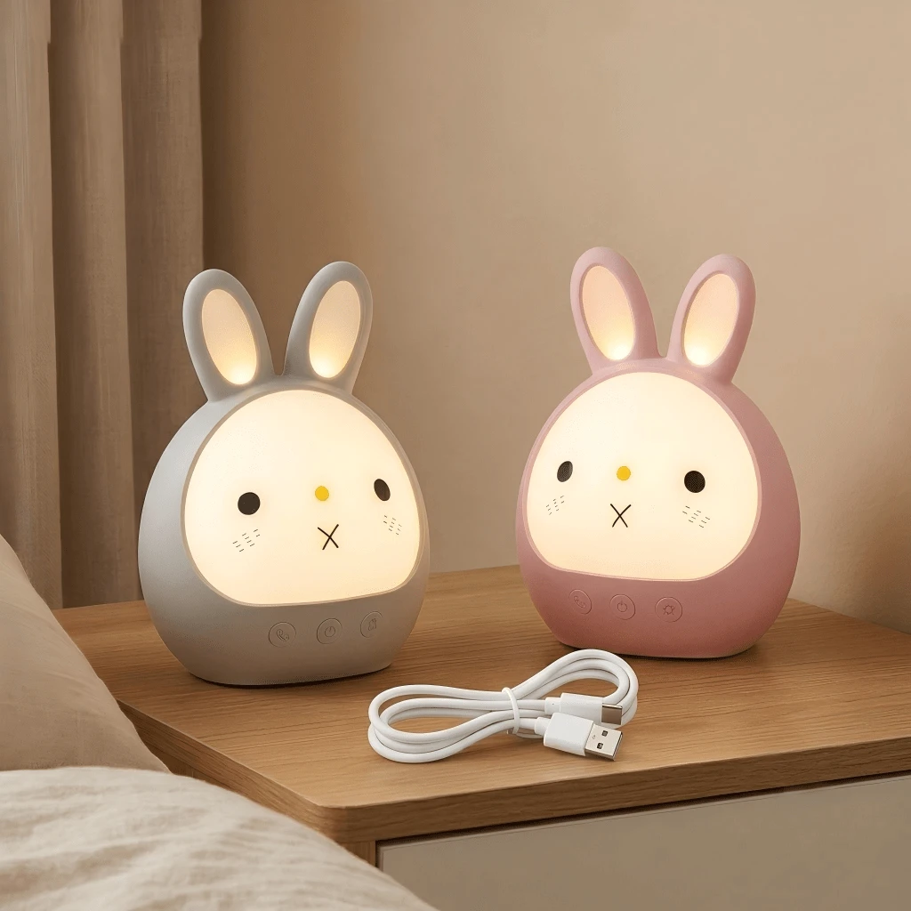 1pc Rechargeable Bunny Night Light, Cute Rabbit Dimmable LED Bedside Lamp With 3 Color Modes, Stepless Dimming, Touch & Button Control, Cordless Portable Soft Glow Table Lamp For Bedroom, Dorm, Desk & Room Decor - Multicolor - View 1