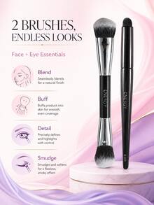 ENERGY 2Pcs Dual Ended Makeup Brush Set, Multi-Use Face & Eye Brushes For Foundation, Concealer, Eyeshadow Blending, Powder, Cream & Liquid Makeup, Soft Synthetic Bristles Beauty Brush Duo - Black - View 2
