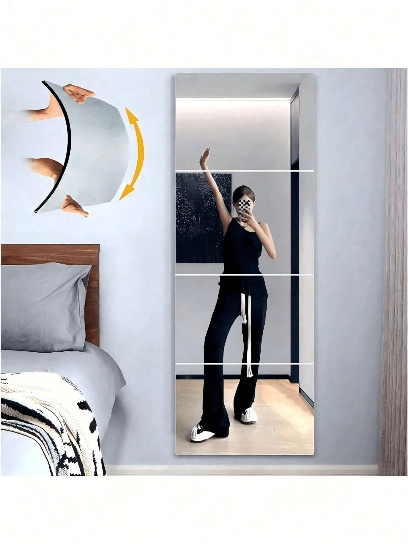 8pcs Shatterproof Mirror Wall Stickers, Unbreakable Acrylic Full Length Mirror For Bedroom, Home Gym Fitness Mirror, Bathroom Mirror, Suitable For Bathroom Use (With Double-Sided Adhesive Tape) - Multicolor - View 1