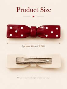 2pcs Women's Cute Polka Dot Bow Duckbill Hair Clips, Suitable For School, Commuting, Party And Multiple Occasions, Front Hair/Side Bangs Clip, Ancola Red/Milk White Multi-Style Polka Dot Ins Influencer Hair Accessory, 6cm Portable Size, Secure Grip, Versatile Daily Hair Clip (Suitable For Fixing Bangs Or Forehead), Claw Clip Style, Ideal Choice For Women's Hair Accessories - Random Color/style - View 6