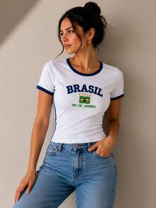 Women's Brazil Y2K Shirt – Long Baby Look - 白色 - 查看 1