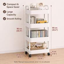 3/ 4/ 5-Tier Rolling Storage Cart With Black Wheels, Slim Mobile Utility Organizer Cart, Space Saving Storage Rack With Handle, Lockable 360° Casters For Bathroom, Kitchen, Laundry Room, Office, Living Room - White - View 14