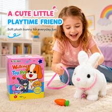TOYSporael Walking Plush Bunny Toy With Leash & Carrot, Interactive Stuffed Rabbit Pet Toy, Baby Toys, Toys For Girls, Toddler Toys, Plush Animal, Battery Operated Bunny, Easter Basket Stuffers, Birthday Christmas Gift - White - View 7